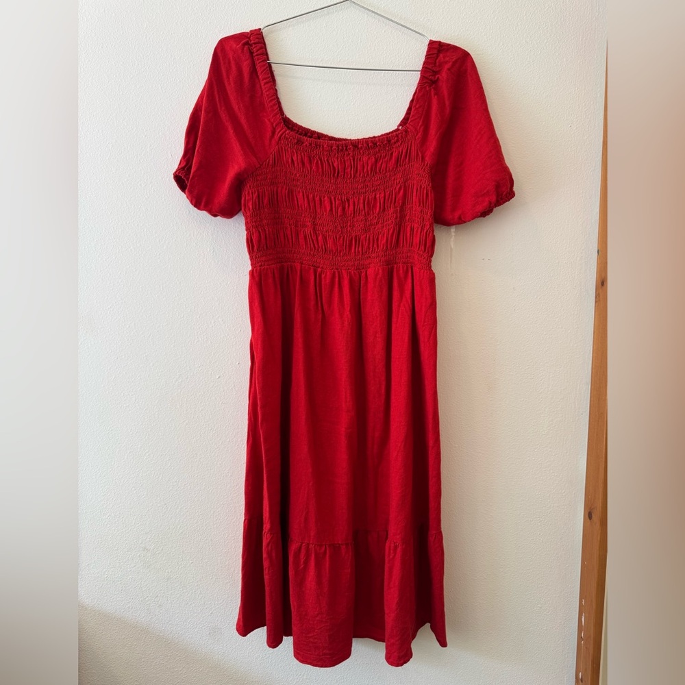 Red Linen Blend Dress